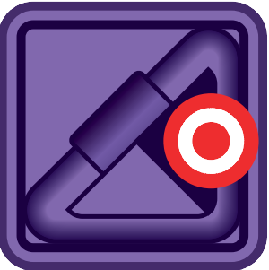 purple block with a diagonal line from bottom left to top right and a red-white circle on the right edge