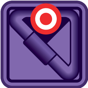 purple block with a diagonal line from top left to bottom right and a red-white circle on the top edge