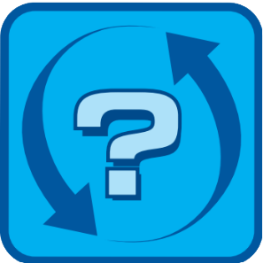 blue block with a question mark inside two arrows going in a circle