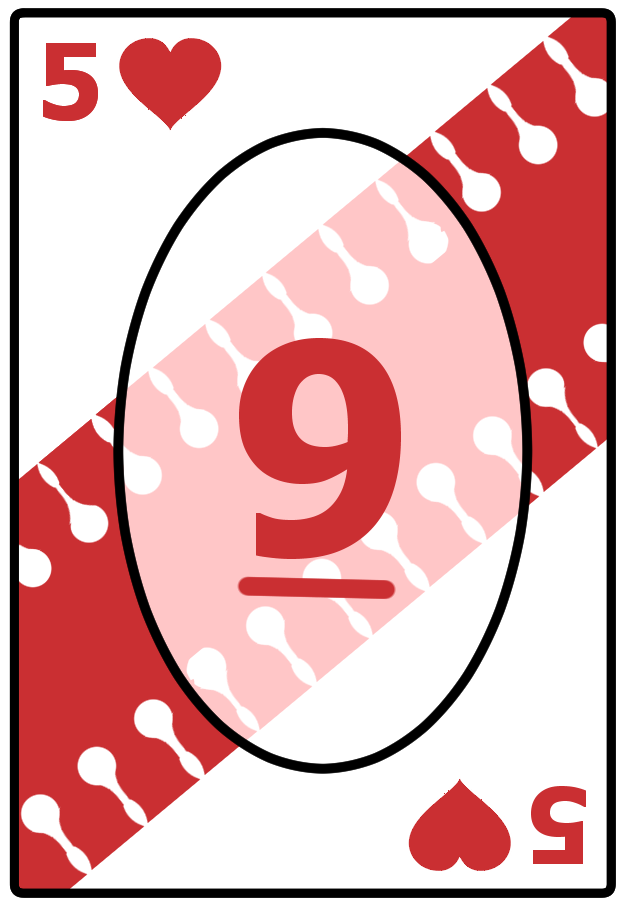 A Five of Hearts card with a wavy red background, featuring the number 9 in the center.