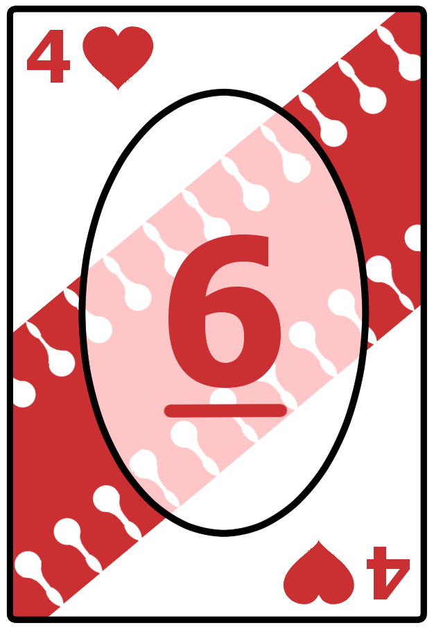 A Four of Hearts card with a wavy red background, featuring the number 6 in the center.