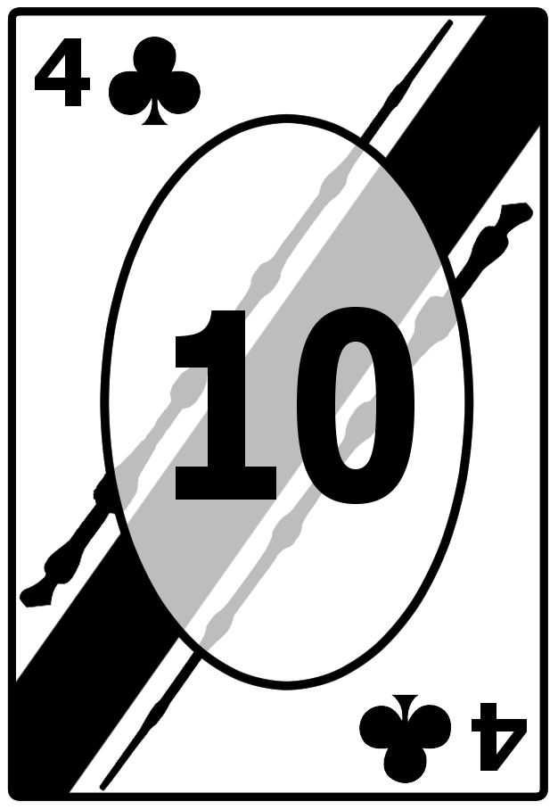 A Four of Clubs card with a striped black background, featuring the number 10 in the center.