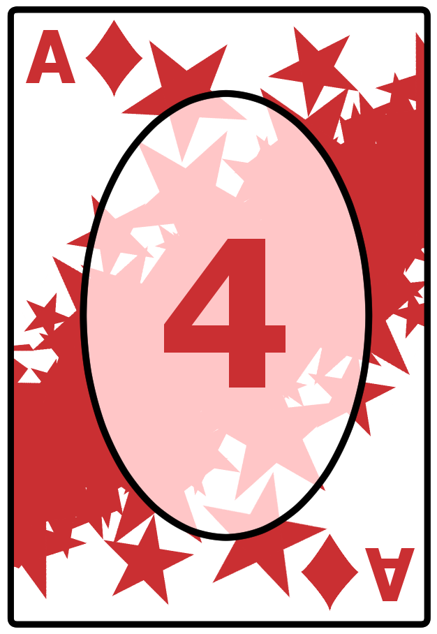 An Ace of Diamonds card with a starry red background, featuring the number 4 in the center.