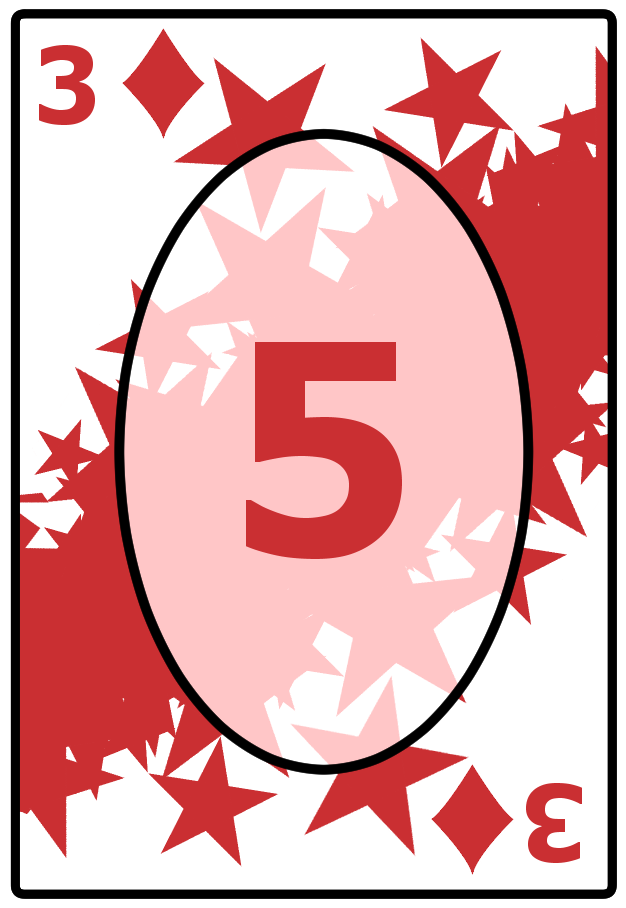 A Three of Diamonds card with a starry red background, featuring the number 5 in the center.