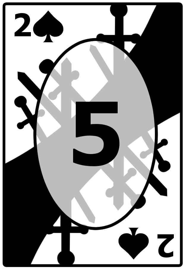 A Two of Spades card with a jagged black background, featuring the number 5 in the center.