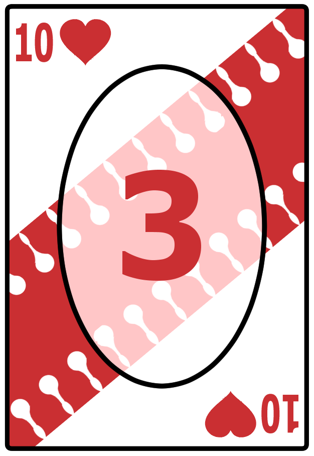 A Ten of Hearts card with a wavy red background, featuring the number 3 in the center.