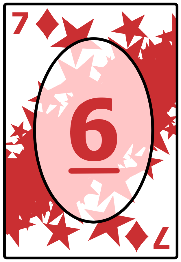 A Seven of Diamonds card with a starry red background, featuring the number 6 in the center.