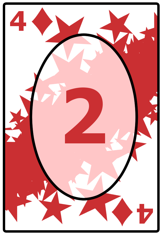 A Four of Diamonds card with a starry red background, featuring the number 2 in the center.