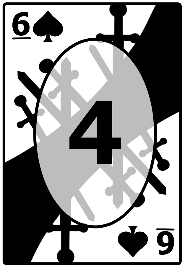 A Six of Spades card with a jagged black background, featuring the number 4 in the center.