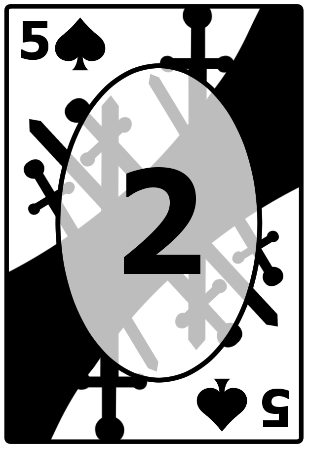 A Five of Spades card with a jagged black background, featuring the number 2 in the center.