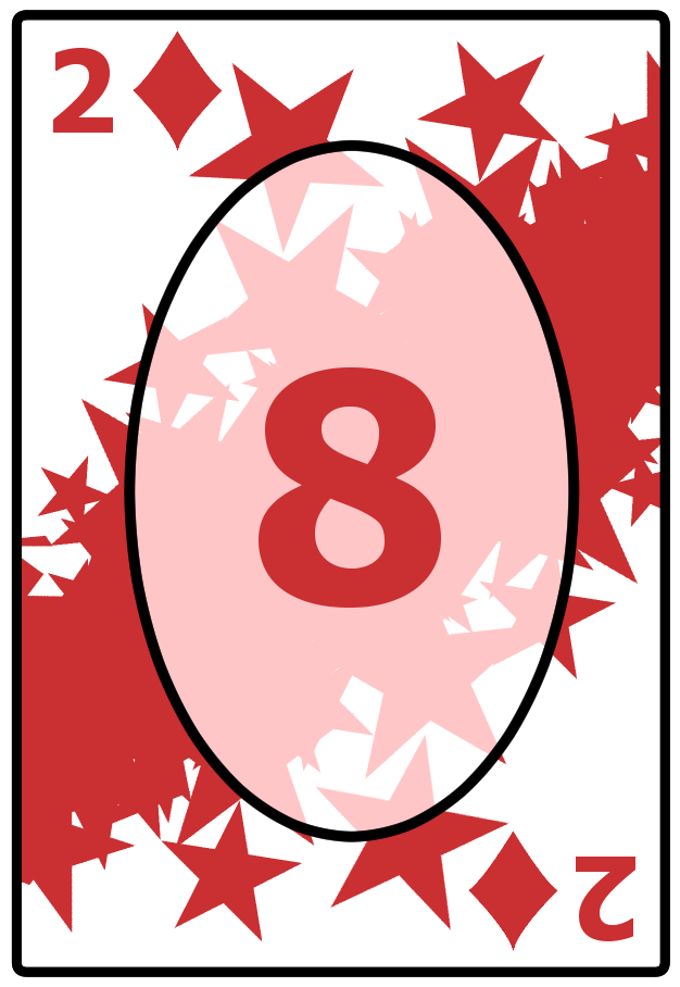 A Two of Diamonds card with a starry red background, featuring the number 8 in the center.