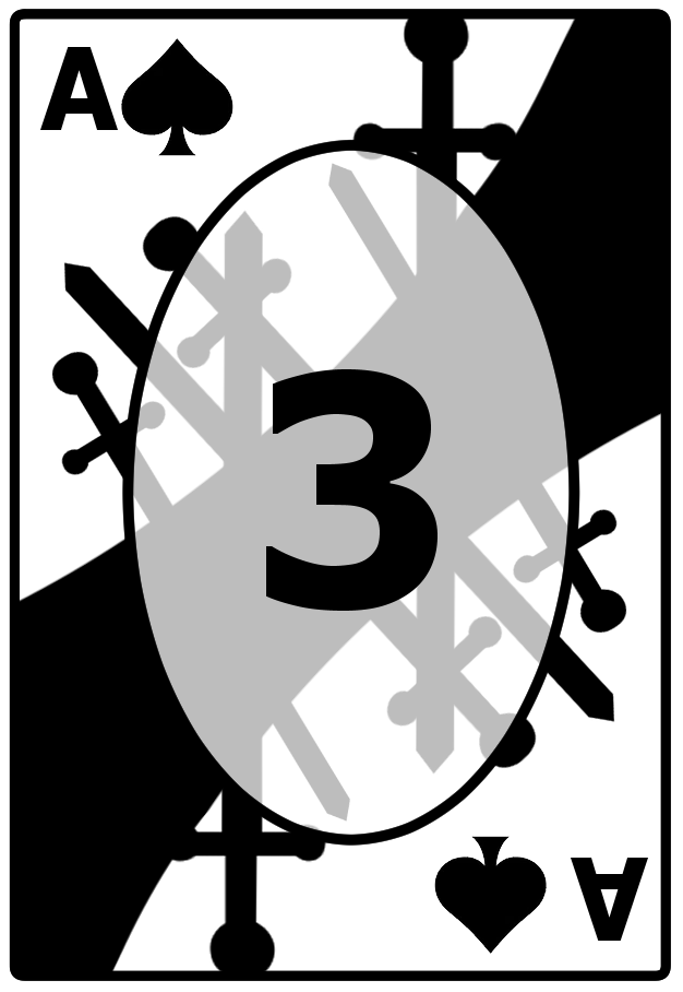 An Ace of Spades card with a jagged black background, featuring the number 3 in the center.