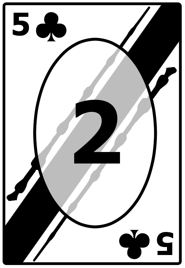 A Five of Clubs card with a striped black background, featuring the number 2 in the center.