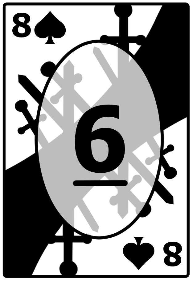 A Eight of Spades card with a jagged black background, featuring the number 6 in the center.