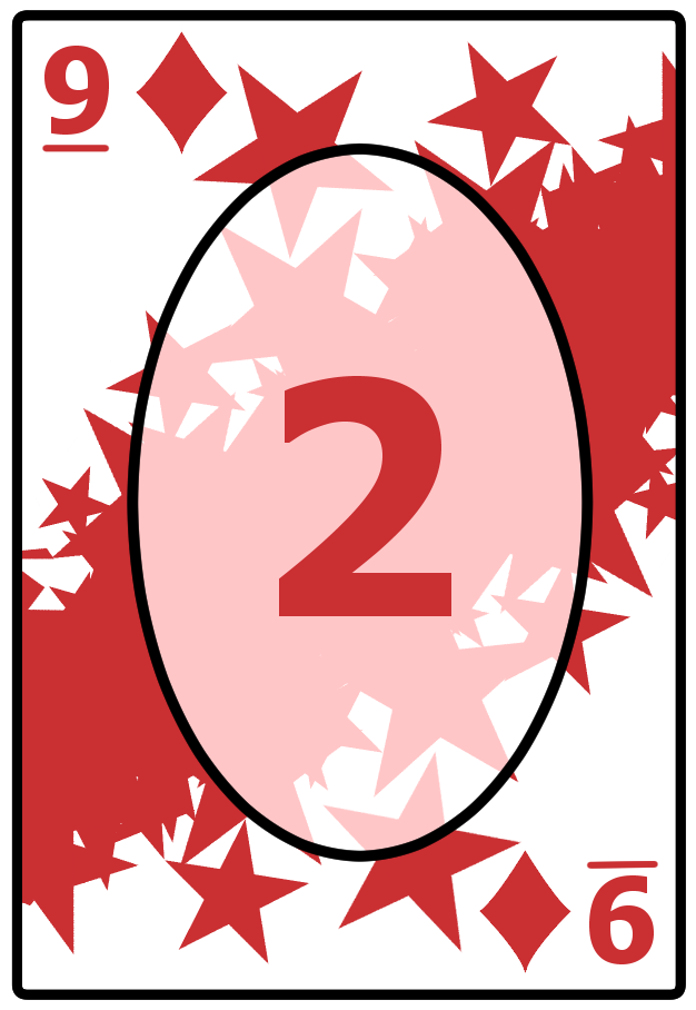 A Nine of Diamonds card with a starry red background, featuring the number 2 in the center.