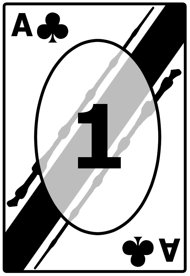 An Ace of Clubs card with a striped black background, featuring the number 1 in the center.