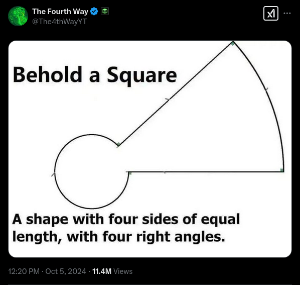 Behold a Square. A shape with four sides of equal length, with four right angles.