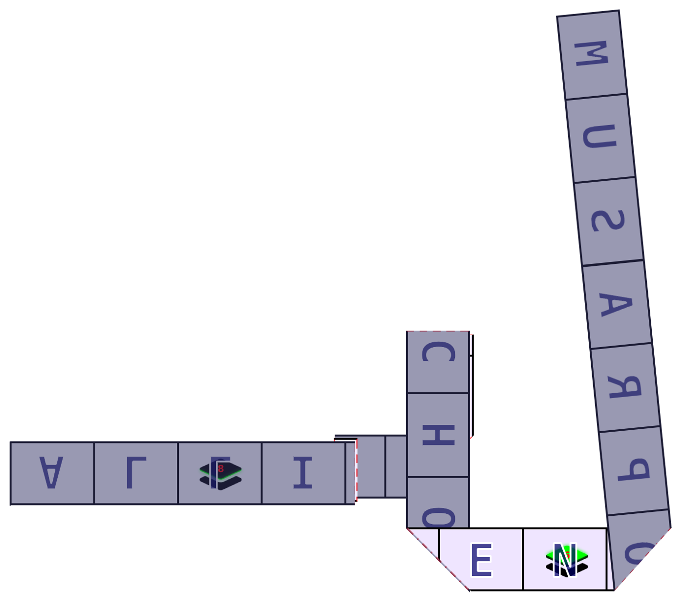 The purple strip with ALLIUM SCHOENOPRASUM folded with the purple side on top. The letters EN are visible in on the purple side. All other parts of the strip are darkened and wouldn't be visible to us.