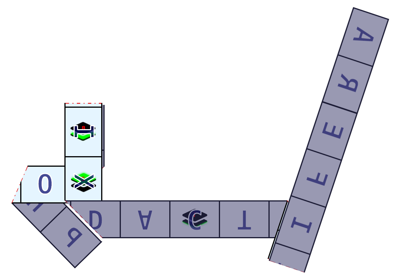 The blue strip with PHOENIX DACTYLIFERA folded with the blue side on top. The letters OXI are visible in on the blue side. All other parts of the strip are darkened and wouldn't be visible to us.