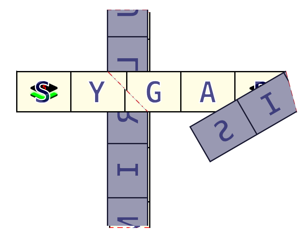 The yellow strip with SYRINGA VULGARIS folded with the yellow side on top. The letters SYGA are visible in on the visible side. All other parts of the strip are darkened and wouldn't be visible to us.